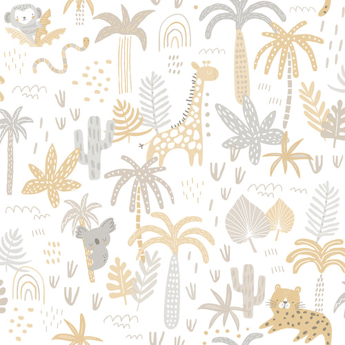 Sanders & Sanders behang jungle dieren okergeel, grijs en beige - 53 cm x 10 m - 640450