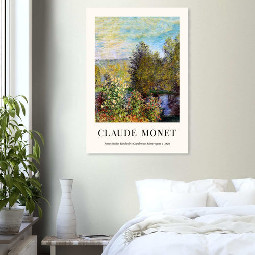 Artfulprints Poster met Lijst Claude Monet - Roses in the hoshede's garden at Montregon   - 70x100 cm - Groen