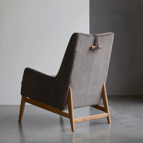 Tikamoon Fauteuil van massief eikenhout en grijs fluweel - Grijs