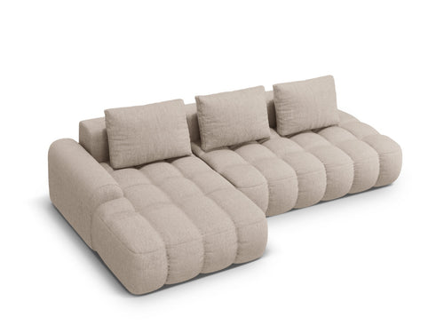 Cosmopolitan Design Uitklapbare hoekbank links met opbergdoos Linz 3-zits, structurele stof zand - 142x275x84cm