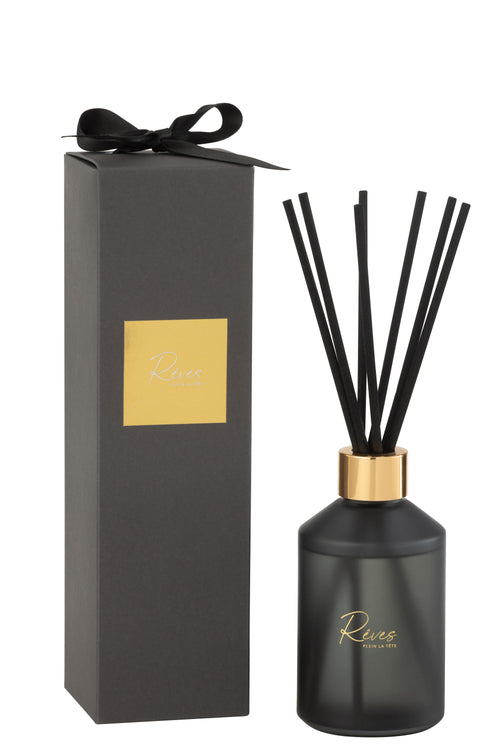 J-Line geurolie + stokjes - Rêves Noir - zwart - 200ml - vtwonen shop