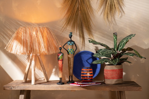 J-Line mand Rond + Band - jute - naturel/oranje - large - 2 stuks - vtwonen shop