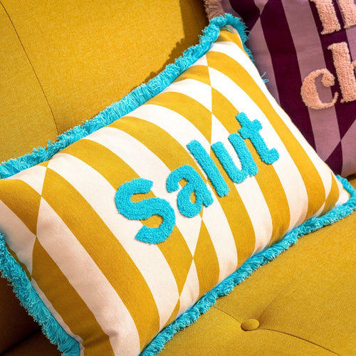 SALUT - sierkussen 30x50 cm - gestreept - 100% katoen - Mineral Yellow - geel