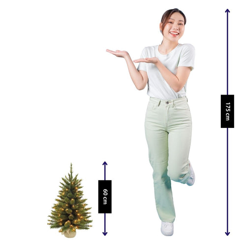 Triumph Tree Forest Frosted Kunstkerstboom met Verlichting - Kunstboom H60 x D46 cm - Kunst Kerstboom in Jute Zak -  48 LED's - Groen