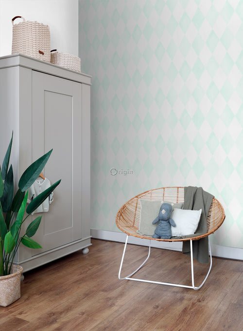 Origin Wallcoverings behang wieberruit-motief mat wit en mintgroen - 53 cm x 10.05 m - 337218