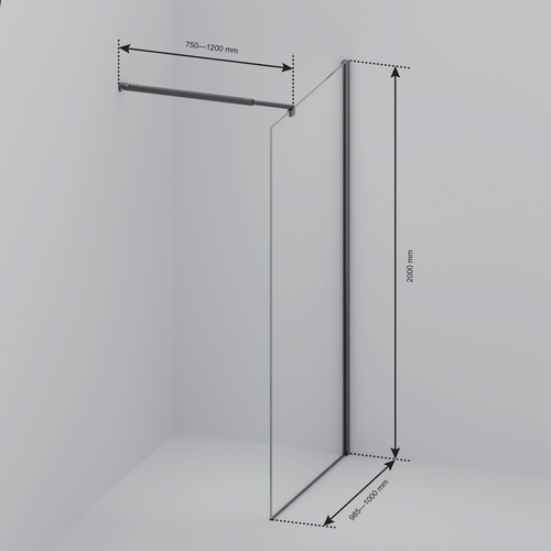 LOMAZOO douchewand Lima - inloopdouche - anti kalk nano coating - helder glas - 8 mm - zwart - 100 x 200 cm