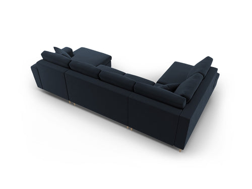 Cosmopolitan Design Links panoramische slaapbank met opbergdoos Kyoto 7-zits, flueel donkerblauw - 194x313x88cm