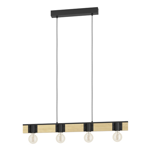 EGLO hanglamp Bailrigg - e27 - 89,5 cm - zwart/bruin - hout/staal - vtwonen shop
