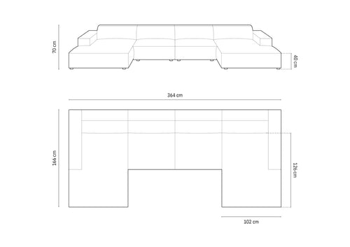 Cosmopolitan Design Panoramische bank Chicago 6-zits, chenille koningsblauw - 167x375x78cm
