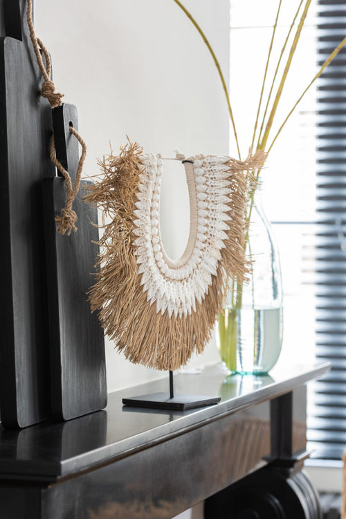 J-Line decoratie Ketting + Staander Schelpen - zeegrass - wit - large