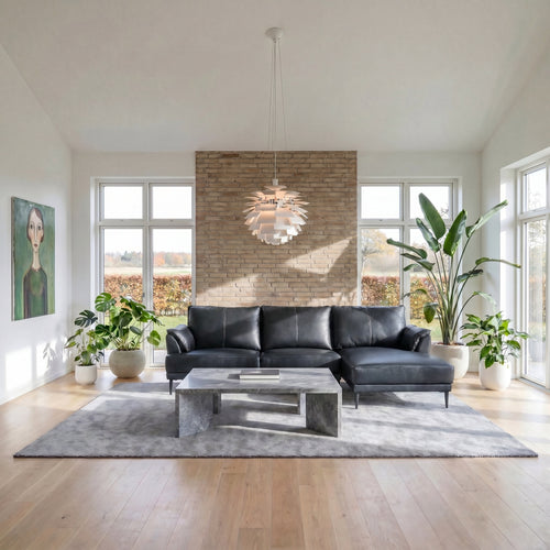 Furnhouse chaise longue bank rechts Soul - Zwart - Leer - 155x233x88