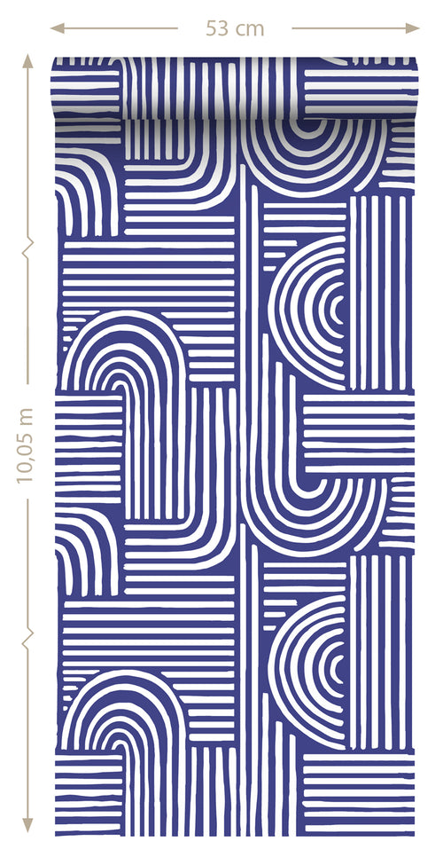 ESTAhome behang grafisch 3D motief donkerblauw - 50 x 900 cm - 131580 - vtwonen shop