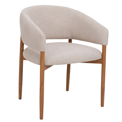 DÉJA Living Eetkamerstoel Elora - Beige/Naturel - Stoffen Armstoel - Scandinavisch - Zithoogte 50 cm - Set van 2