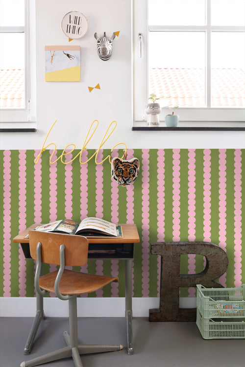 ESTAhome behang grafische print roze en groen - 0.53 x 10.05 m - 131749