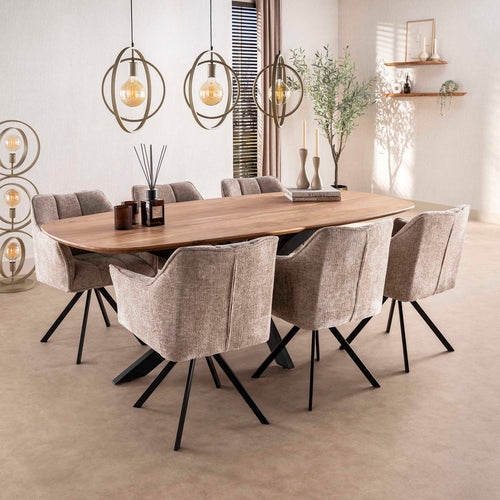 Giga Meubel Eetkamerstoel Raster - Zand - Draaibaar - Set van 2 - Set van 2