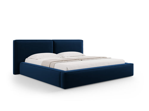 Micadoni Opbergbed met hoofdeinde Jodie 200x200cm, flueel, koningsblauw - 228x251x108cm