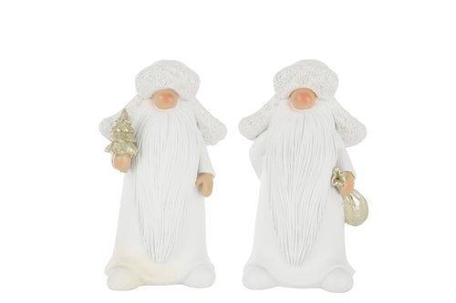 J-Line figuur Kerstman Boom + Tas - polyresin - wit/goud - large - 2 stuks