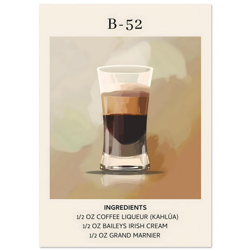 Artfulprints Poster B-52 cocktail - Ingrediënten   - A4 21x29.7 cm - Bruin