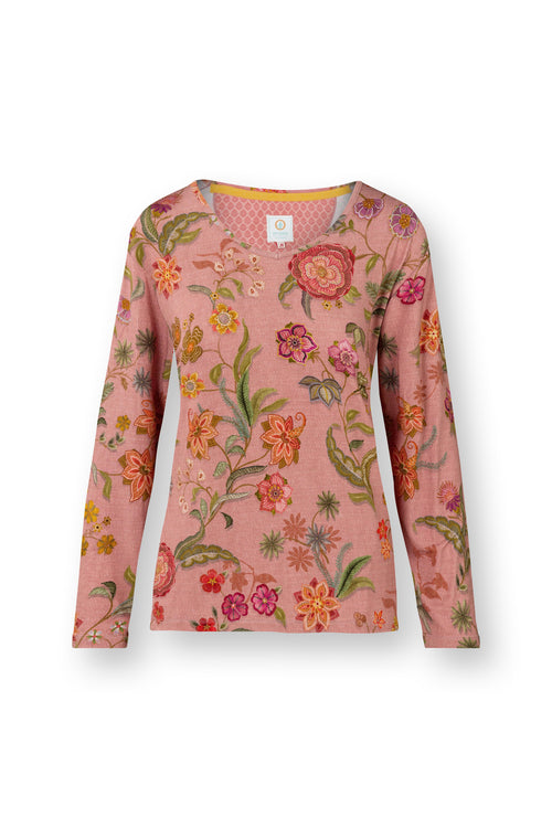 Pip Studio - Trice Pyjama t-shirt - Lange mouw Dames - Coco Flower - Koraal - L