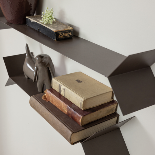 WOOOD wandplanken Lorin - Metaal - Mokkabruin - Set Van 3 - 13x80x13