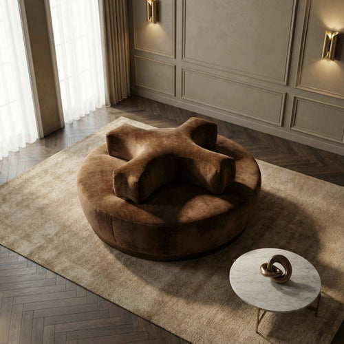 DÉJA Living Ronde Bank Cairo - Bruin Stof - 4-zits - 160x160x73cm