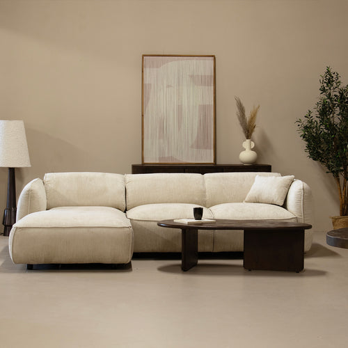 Giga Meubel Chaise Longue Links Lyon - Beige - Stof/Textiel - 265x160x74cm