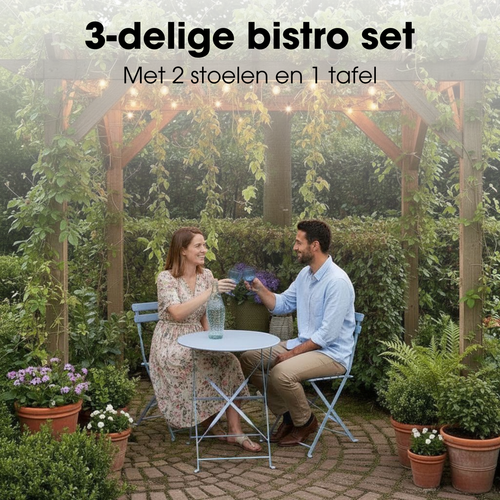 Mica Decorations Laurence Bistroset Metaal - Set van 3 - Tuinstoelen en Tuintafel - Balkonset 2 Personen - Bistrotafel Rond en Bistrostoel Bistro Set