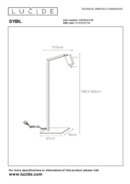 Lucide leeslamp SYBIL - 1xGU10 - Zwart - vtwonen shop