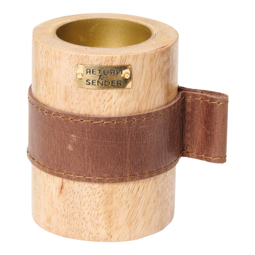 Return to Sender Kandelaar 8 cm mangohout met leer 2-zijdig te gebruiken voor kaars en waxinelicht - vtwonen shop