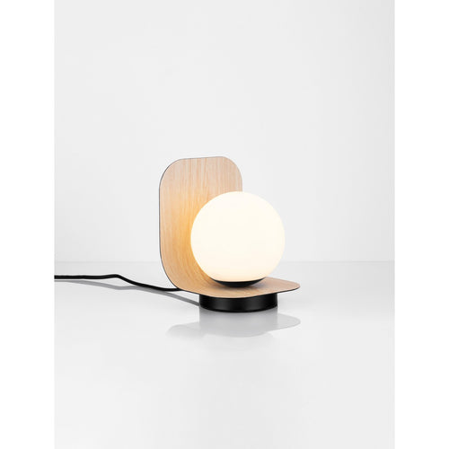 Nova Luce KAMEN Bolvormige tafellamp van hout, zwart, opaal, E16 fitting, 1x5W, aan/uit-schakelaar.