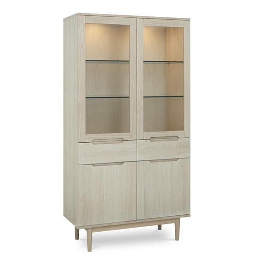 Furnhouse vitrinekast Kerteminde - Witte olie - MDF, Eikenfineer, Glas - 45x100x190