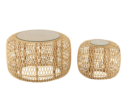 J-Line bijzettafel Afrika - bamboe/sparhout - naturel - set van 2