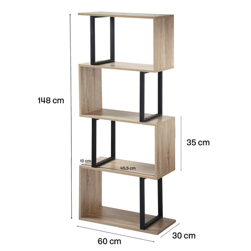 Calicosy - Boekenkast met 4 Niveaus en Houten Decor - 30x60x147,5 cm