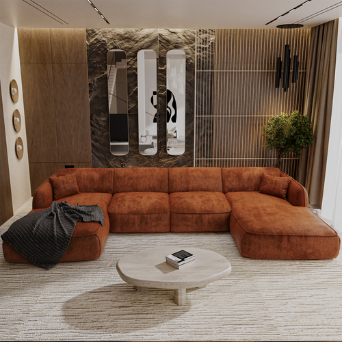 Sia Home - Panoramische banken LIVIA - Fluweel weefsel - Terracotta - 346cm - vtwonen shop