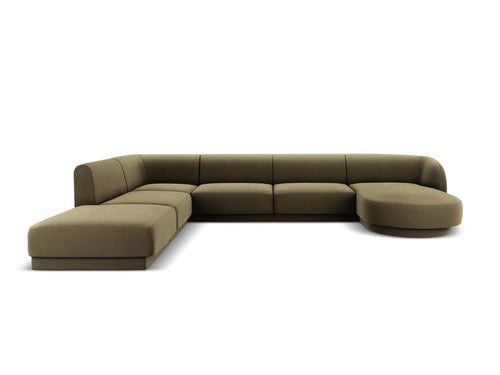 Micadoni Panoramische hoekbank links Miley 6-zits, flueel, groente - 255x330x70cm