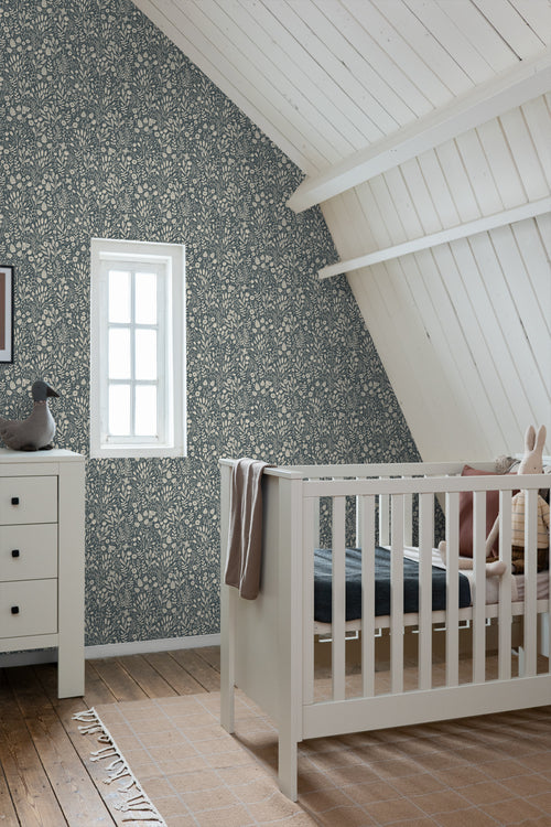 ESTAhome behang bloemetjes blauwgroen - 50 x 900 cm - 131249 - vtwonen shop