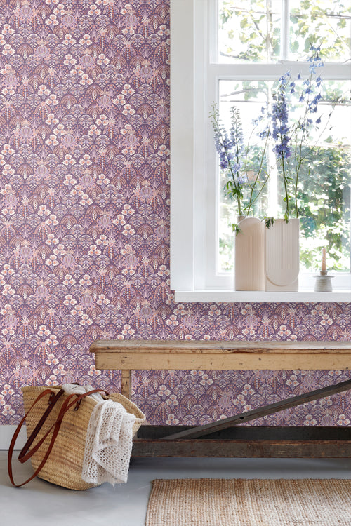 ESTAhome behang vintage bloemen in art nouveau stijl paars - 50 x 900 cm - 130973 - vtwonen shop