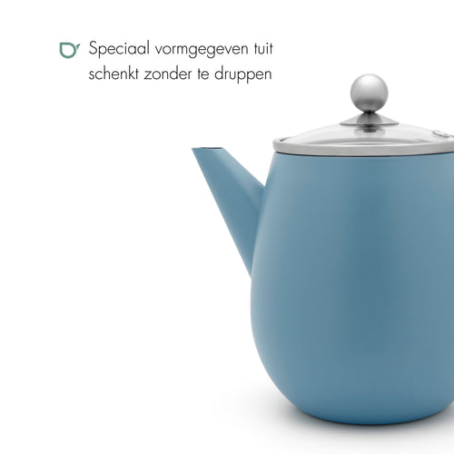 Bredemeijer - Dubbelwandige theepot Eva - 1,1 liter - IJsblauw - Met filter