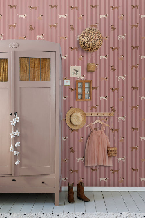 ESTAhome behang honden mauve paars en bruin - 50 x 900 cm - 131899