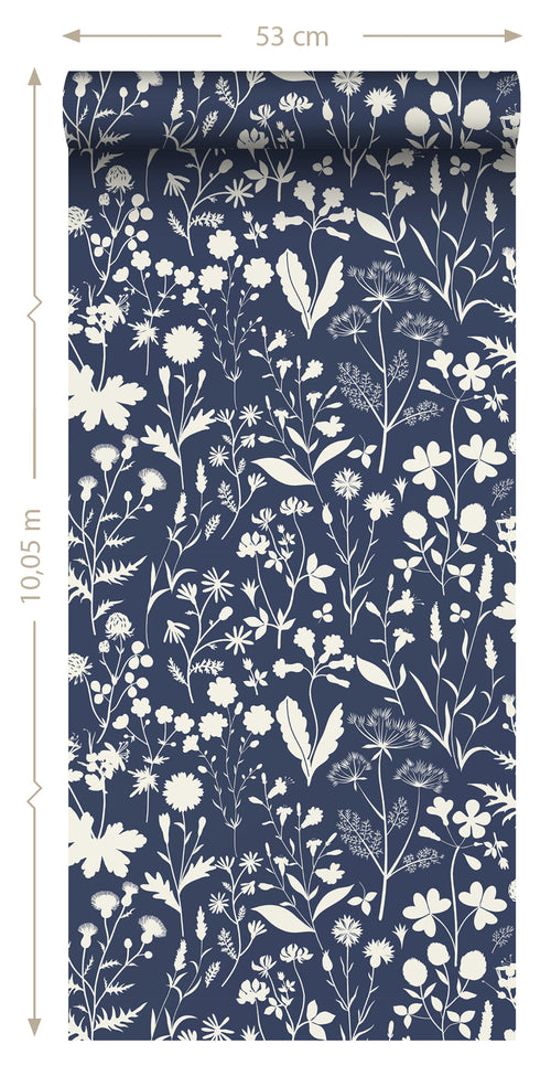 ESTAhome behang veldbloemen donkerblauw - 50 x 900 cm - 139441 - vtwonen shop