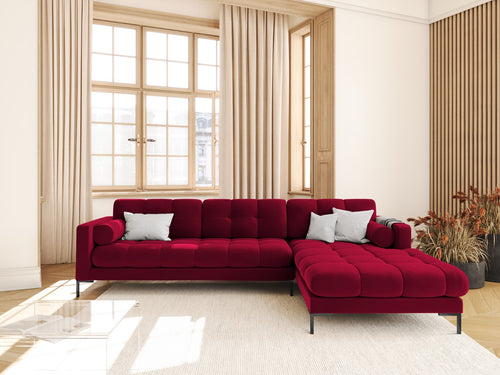 Cosmopolitan Design rechter hoekbank Bali 5-zits, flueel, rood - 185x293x75cm