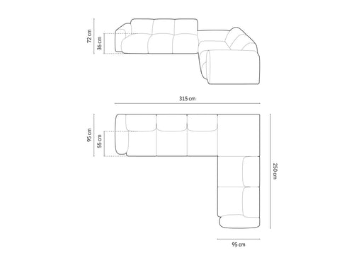 Cosmopolitan Design rechter hoekbank Nolio 4-zits, chenille, grijs - 250x315x72cm