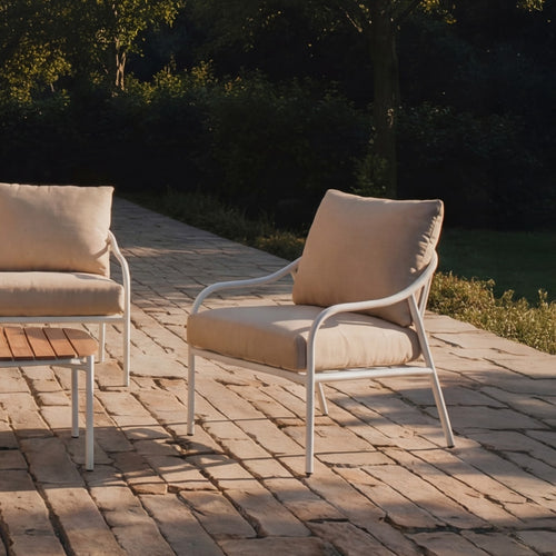 Tikamoon Tuinstoel van ecrukleurige stof en wit metaal - Beige