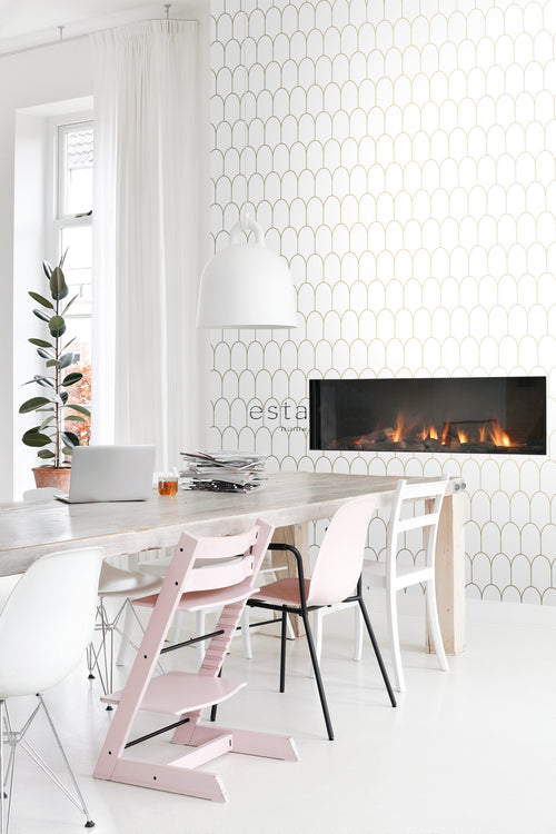 ESTAhome behang art deco motief wit en goud - 53 cm x 10.05 m - 139139