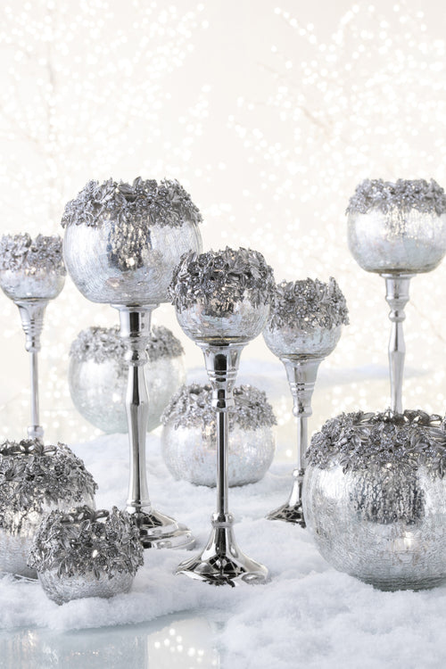 J-Line theelichthouder Juweel - metaal/glas - zilver - small