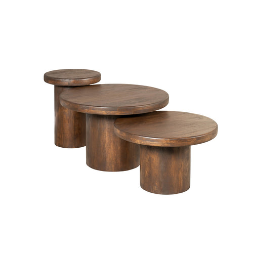 StarFurn Salontafel Maya - Rond Bruin Hout - Set van 3 - 70x70x45cm