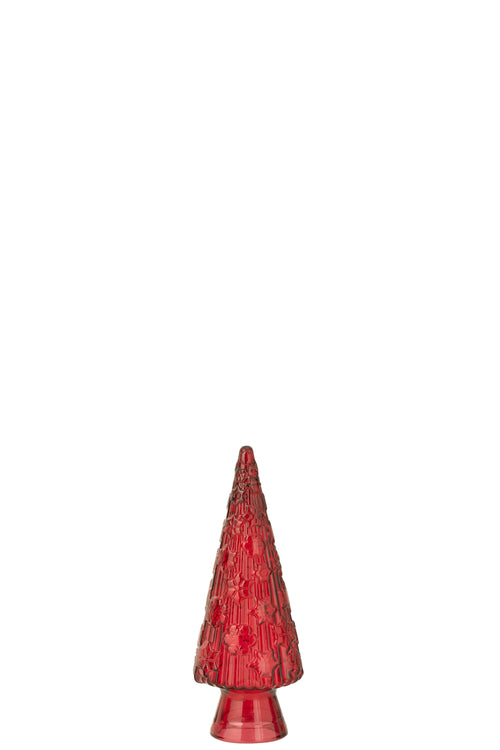 J-Line decoratie Kerstboom Kegel - glas - rood - small