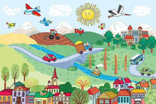 Sanders & Sanders fotobehang stadsgezicht blauw, groen en rood - 375 x 270 cm - 600605