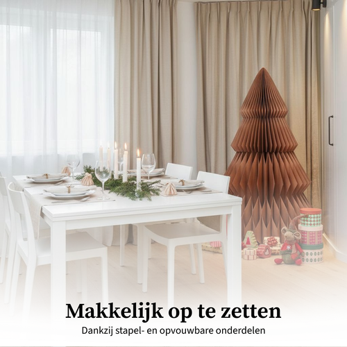 Mica Decorations Papieren Kerstboom - Opvouwbare Kunstkerstboom - H152 x Ø104 cm - Kerst Decoratie - FSC Mix - Bruin