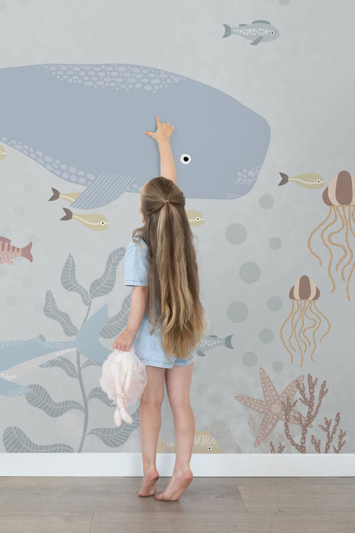 ESTAhome fotobehang onderwaterwereld vergrijsd blauw - 250 x 279 cm - 159243 - vtwonen shop